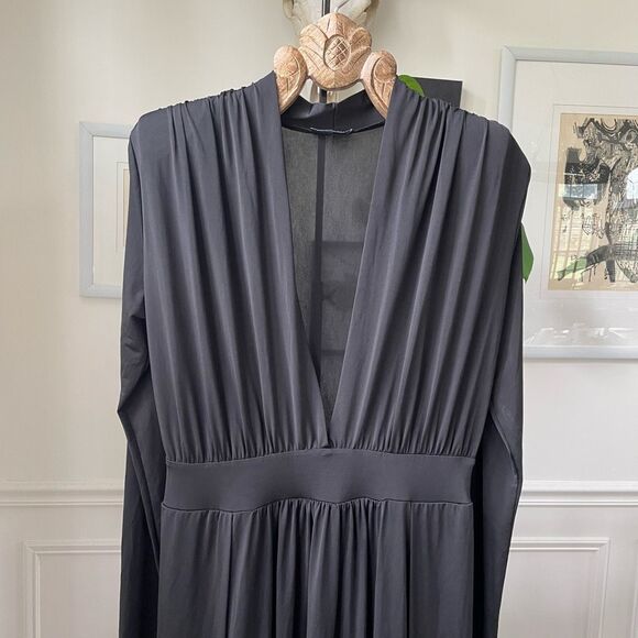 Fashion Nova Black Long Sleeve Maxi Dress Plunging Neckline 1XL - Picture 2 of 7